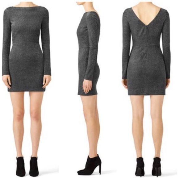 NWT Diane von Furstenberg Long-Sleeve Metallic-Knit Mini Dress - Picture 2 of 16